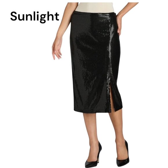 Time and Tru Womens SZ M Sequined Pencil Skirt Black Mid-Rise Knee-Length - Picture 1 of 12